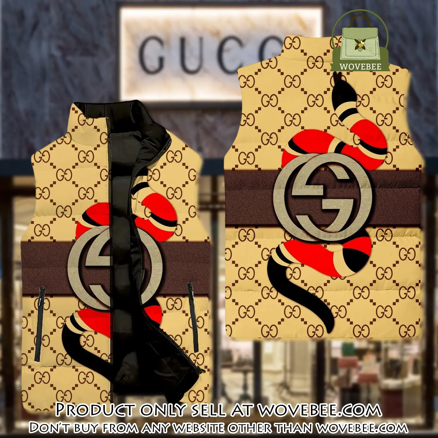 Gucci yellow snake luxury brand 3d sleeveless down jacket wvb1101297